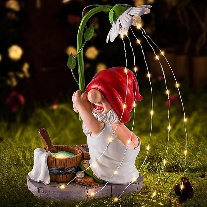 WINTS Garden Gnomes Outdoor Statue with Solar Lights,Bathing Funny Gnome Solar Garden Decorations for Lawn, Balcony,Yard,Patio Gnome Gifts for Mom-Ruum Studio Home