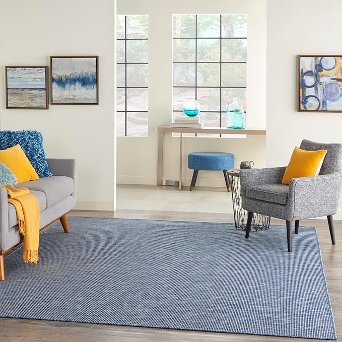 Nourison Positano Indoor-Outdoor Navy Blue 9' x 12' Area Rug, Easy Cleaning, Non Shedding, Bed Room, Living Room, Dining Room, Backyard, Deck, Patio (9x12)-Ruum Studio Home