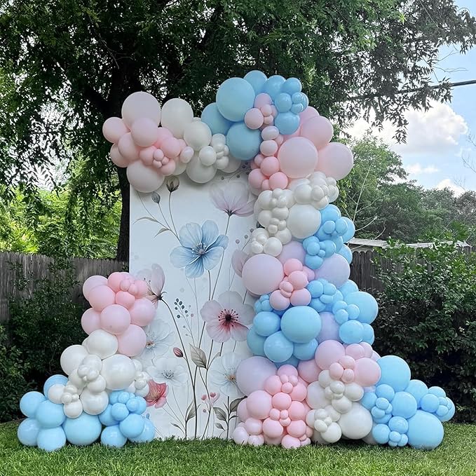 Pink and Blue Balloons 12 Inch Pastel Light Baby Blue Pink White Party Balloon with Confetti Latex Balloons for Gender Reveal Boy or Girl Princess Birthday Bridal Baby Shower Party Decorations-Ruum Studio Home