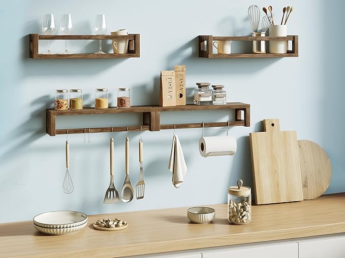 Upgraded Thick Floating Shelves - Multi-Use Wall-Mounted Bookshelves for Kids and Nursery, Ideal for Books, Toys, Spice Rack, Decor - Walnut Brown-Ruum Studio Home