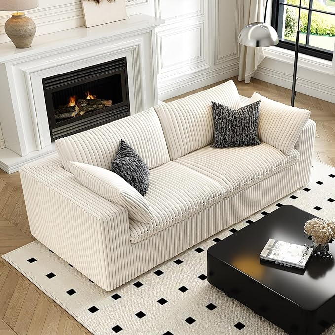 LoveSeat Cloud Couch Modular Sectional Sofa for Living Room,Modern Sofa with Deep Seat，2 Seater Boneless Couch,Comfy Upholstered Corduroy Couches for Apartment, Studio, Office,Bedroom，White-Ruum Studio Home