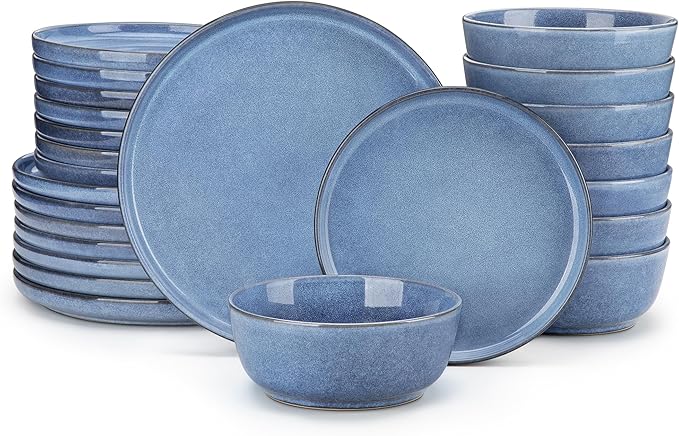 vancasso ANYA 24 Pieces Plates and Bowls Set, Blue Dinnerware Sets, Reactive Glaze Dishes Set for 8, Ceramic Dishware Sets Kitchen Dinner Set, Microwave & Dishwasher Safe-Ruum Studio Home