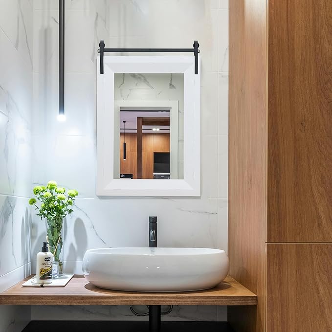 ALBAD Farmhouse Wood Framed Wall Mirror, Natural Wood and Framed Wall Mounted Bathroom Vanity Mirror for Farmhouse Decor, Vertical or Horizontal Hanging-Ruum Studio Home