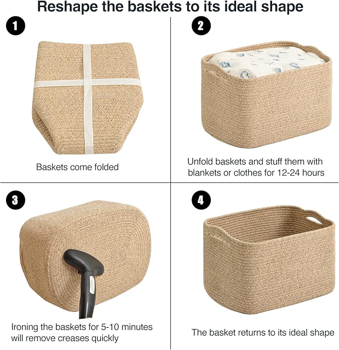Large Storage Baskets for Organizing Shelves, Woven Cotton Rope Bins for Baby Nursery Organization, Book Toy Towel Organizer, 17"x13"x9.5", 3 Packs, Brown-Ruum Studio Home