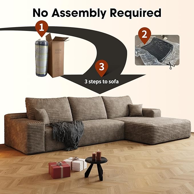 108" Sectional Couches for Living Room Modern Modular Sofa with L-Shape Couchs Upholstered Boneless Couch Deep Seat Sectional Couch with Chaise (Camel, Right Facing Chaise+2Seaters)-Ruum Studio Home