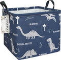 FANKANG Square Nursery Hamper Storage Bins Canvas Laundry Basket Foldable with Waterproof PE Coating Storage Baskets Gift Baskets for Children, Office, Bedroom, Clothes（Square-Blue dinosaur ）-Ruum Studio Home