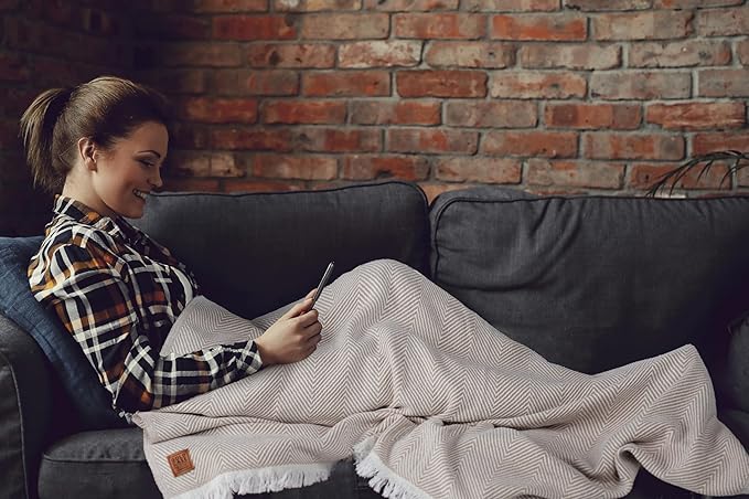 Gold Case Throw Blanket for Bed – 100% Recycled Turkish Cotton Bed Blanket – Decorative Throw Cotton Blankets for Living Room & Bedroom – Retro Beige Woven Queen Blankets – 90x90-Ruum Studio Home