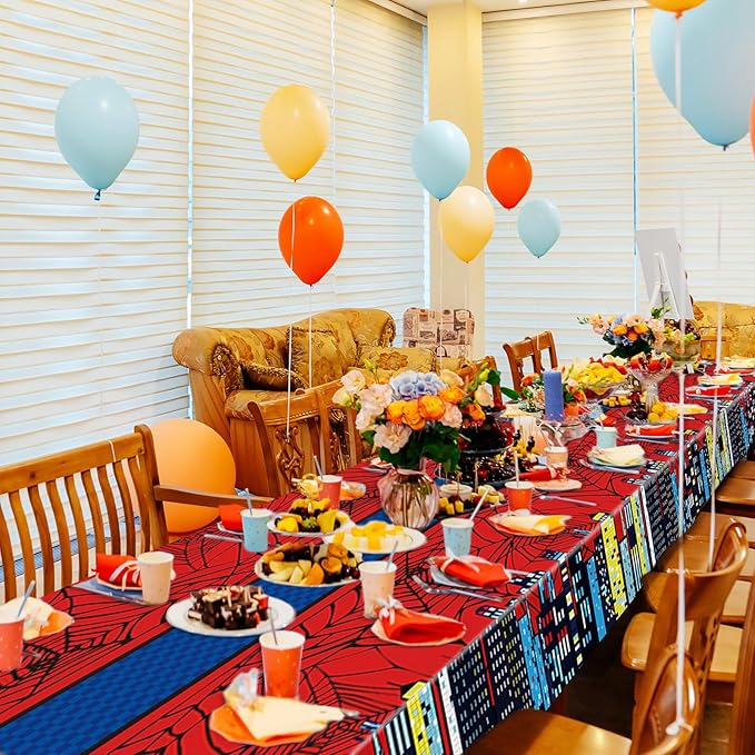 Oudain 5 Pcs Spider Tablecloth 108 x 54 in Red and Blue Plastic Disposable Table Covers City Web Theme Birthday Party Decorations Large Table Cloths for Party Indoor Outdoor (Classic)-Ruum Studio Home