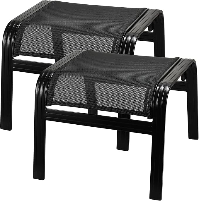 Patio Footstools Outdoor Foot Rest Aluminum Patio Ottomans Portable Seat Wicker Furniture Stackable Ottoman 2 Pieces Black-Ruum Studio Home