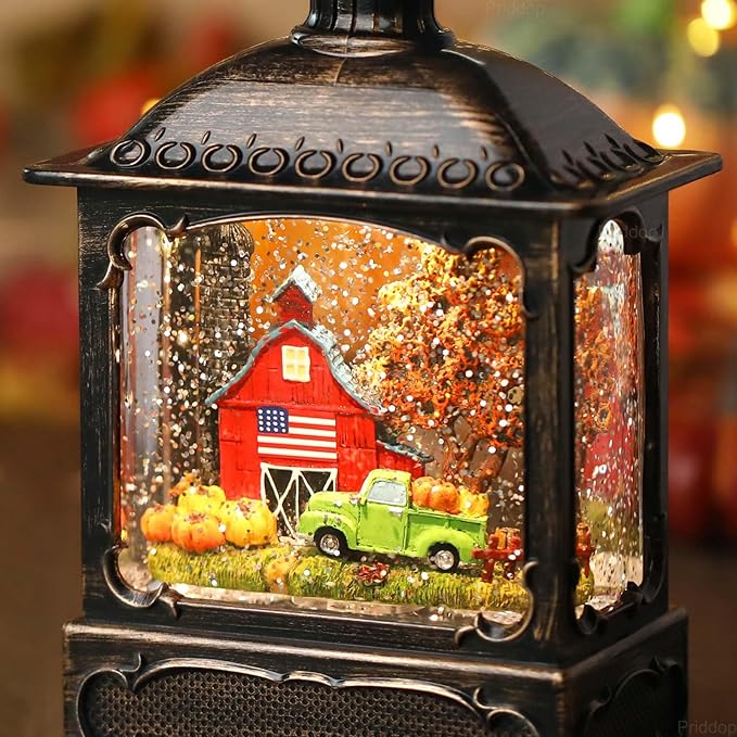 Fall Snow Globe Lantern Fall Decorations for Home Thanksgiving Gifts Autumn Harvest Fall Decor Swirling Glitter Snow Globes Barn Truck Pumpkin Farm-Ruum Studio Home