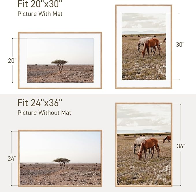 24x36 Poster Frame Set of 2 Natural Solid Oak Photo Frames with 20x30 Removable Mat Wall Hanging Large Handcrafted Frame with HD Plexiglass Wall and Tabletop Display Large Picture Frame-Ruum Studio Home