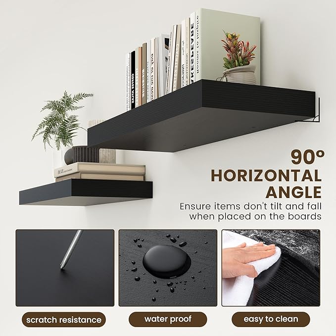 Deep Floating Shelves for Wall | 30 Inch Wide x 12 Inch Black Deep Floating Shelves | 30W x 12D Rustic Wood Wide Wall Shelves | Bookshelf Laundry Shelf TV Shelf-Ruum Studio Home