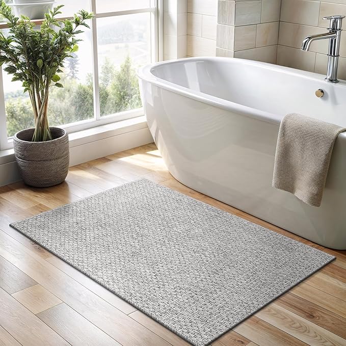 CAMILSON Easy Jute Rug 2x3, Indoor Outdoor Gray Color Farmhouse Area Rugs for Living Room and Kitchen Rug, Solid Boho Woven Design, Easy-Cleaning, Washable Outside Carpet Alfombras (2 x 3)-Ruum Studio Home