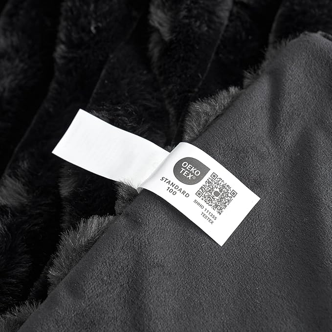 Cozy Bliss Faux Fur Throw Blanket for Couch, Cozy Warm Plush Striped Blanket for Sofa Bedroom Living Room,60 * 80 Inches Black-Ruum Studio Home
