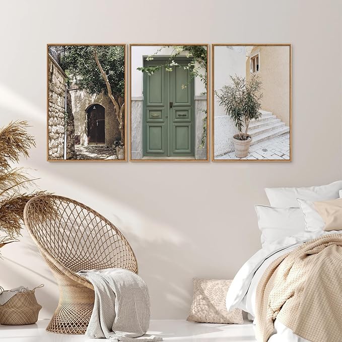 SIGNINART Large Vintage Italy City Landscape Framed Canvas Wall Art Set, Rustic Olive Green Tree Wall Decor, Modern Minimalist French Farmhouse Art Print for Living Room,Bedroom,Office 24"x36"x3-Ruum Studio Home