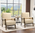 Modern Accent Chairs Set of 2 for Living Room Mid Century Arm Chairs Upholstered Bedroom Chairs Comfy Lounge Chairs with Solid Wood Frame, Beige-Ruum Studio Home