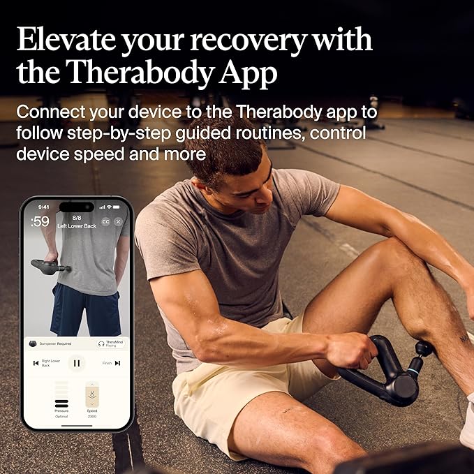 TheraGun Therabody Prime (5th Generation) - Deep Tissue Percussion Therapy Massage Gun - Bluetooth Enabled, Personal Massager for Pain Relief in Neck, Back, Leg, Shoulder and Body (Black)-Ruum Studio Home