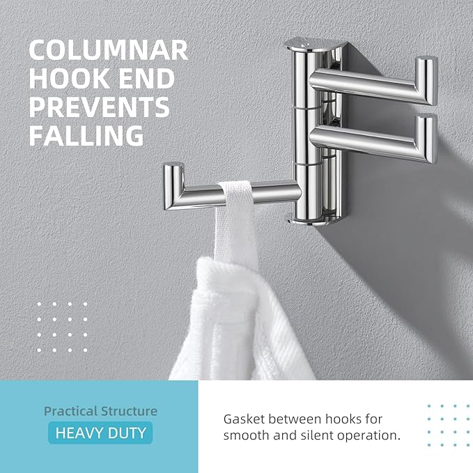 Angle Simple Towel Hook for Bathroom, SUS 304 Stainless Steel Foldable Robe Towel Holder, Wall Coat Hook, Polished Chrome-Ruum Studio Home