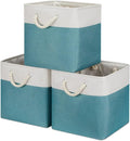 Bidtakay Fabric Baskets for Closets Shelves Lined Set of 3 Large Square Collapsible Storage Bins for Organizing 13 X 13 Cube Storage Bins for Pantry Organization Storage(Teal Blue)-Ruum Studio Home