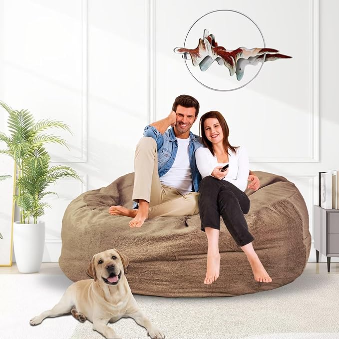 Bean Bag Chair for Adults 4FT,Soft Removable Cover for Teens/Girls Bedroom,Fluffy Giant Round Floor Beanbag Lounger Chairs (No Filler,Tan)-Ruum Studio Home