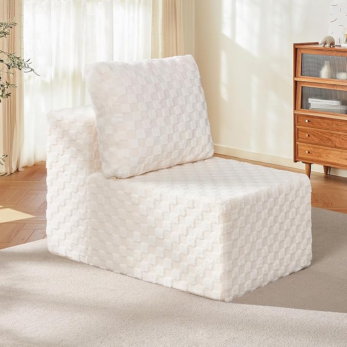 Single Sofa 1 Seat Couch with Deep Seat Memory Foam Cloud Chair with Pillows Large Sofa with L Shape for Living Room Bedroom (Plush White, Single)-Ruum Studio Home