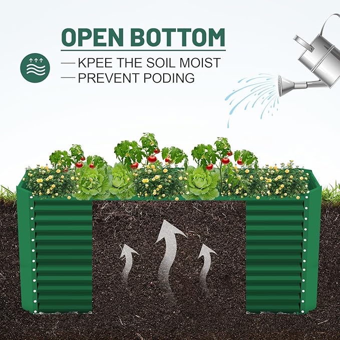 Land Guard 8x4x3ft Rectangular Galvanized Raised Garden Beds, Large-Capacity Metal Planter Box Outdoor, Durable Deep Raised Garden Bed 3ft Tall, Raised Beds for Gardening Vegetables, Forest Green-Ruum Studio Home