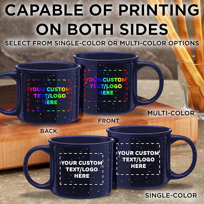 DISCOUNT PROMOS Custom Ceramic Campfire Coffee Mugs 13 oz. Set of 10, Personalized Bulk Pack - Perfect for Tea, Espresso, Cappuccino, Hot Cocoa - Blue-Ruum Studio Home