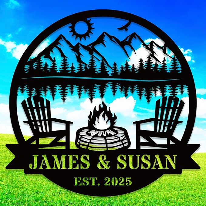 Personalized Camping Signs Custom Outdoor Campfire Metal Sign Custom Mountain Campfire Sign Family Name Sign Personalized Camping Gifts Fire Pit Cabin Campsite Sign(Campfire)-Ruum Studio Home