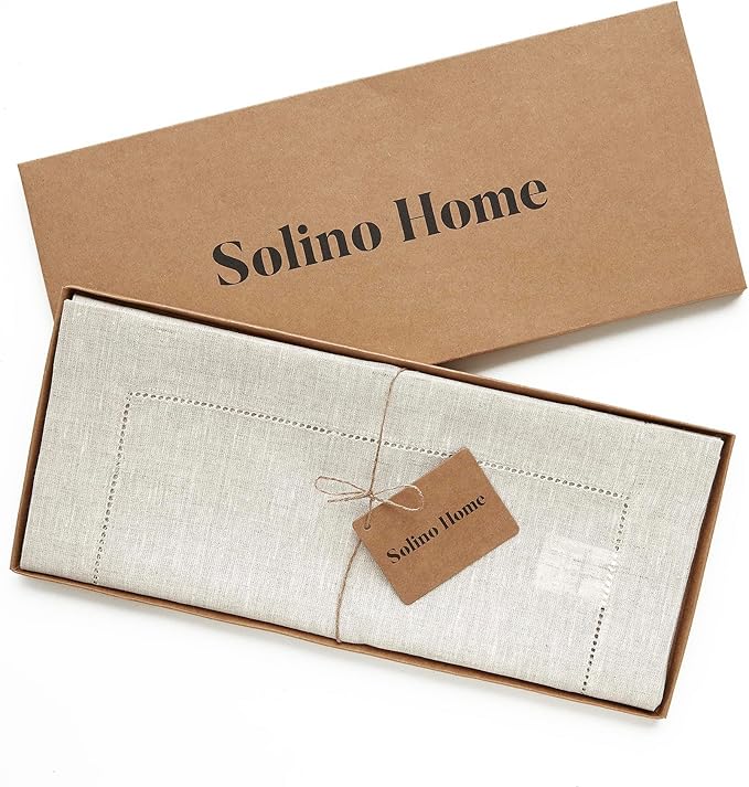 Solino Home Linen Light Natural Table Runner 60 Inches - Classic Hemstitch, 100% Pure Linen Coffee Table Runner 14 x 60 Inch Ideal for Dresser Tables - Fall, Autumn, Halloween, Thanksgiving-Ruum Studio Home