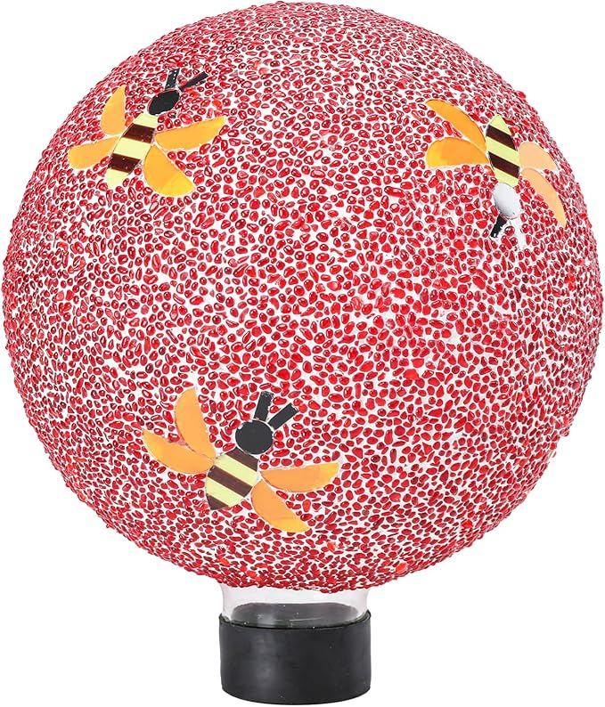 Gazing Ball 8 Inch Bee Glass Mosaic Garden Globe Outdoor Gazing Globe Yard Ornament for Garden Yard Home Lawn Outdoor Decoration Gift for Women (Not Solar Powered)-Ruum Studio Home