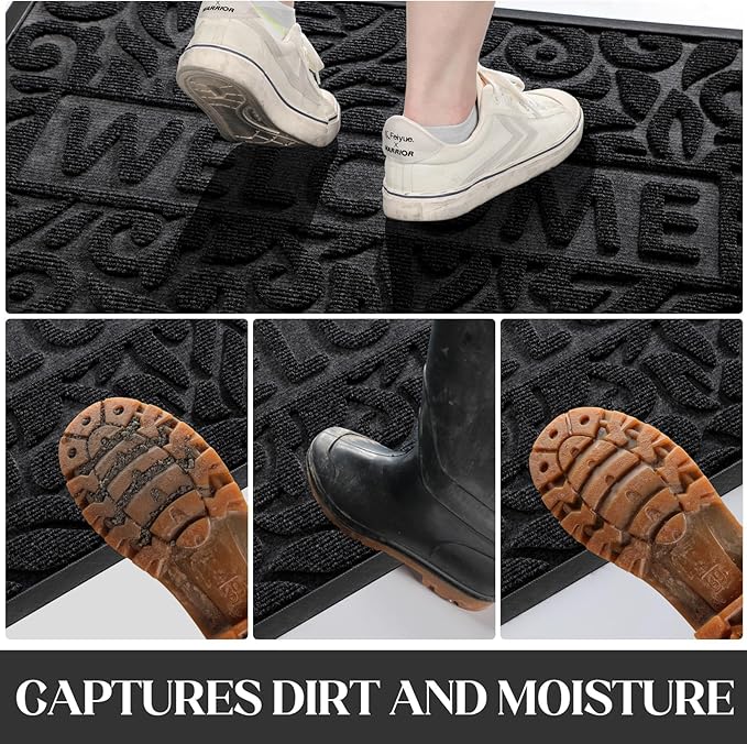 Yimobra Welcome Matt Outdoor, 60x36, Waterproof All-Season Front Door Mat, All-Weather Doormat, Sturdy Natural Rubber, Fade Resistant, Low Profile, Easy Clean Patio Porch Entryway Mat, Black-Ruum Studio Home