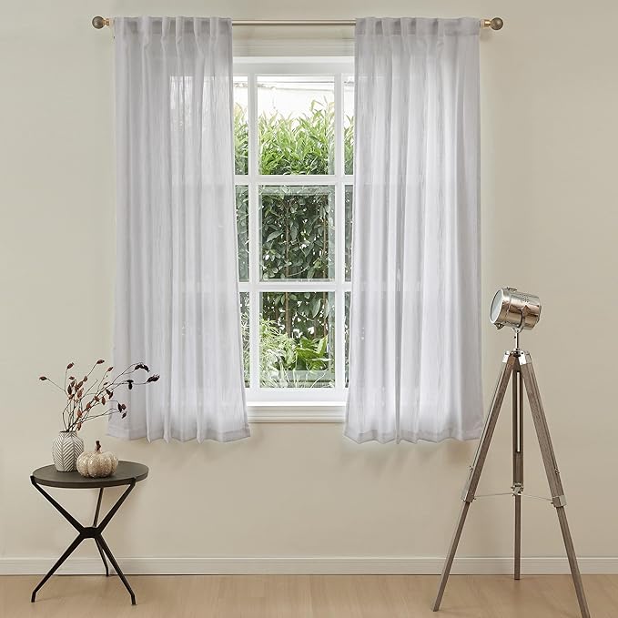 MYSKY HOME Short Curtains for Small Window, Boho Sheer Curtains 2 Panels Set Window Treatment Drapes Linen Style Texture for Closet/Kitchen, 50"x63", Light Grey, 2 PCs-Ruum Studio Home