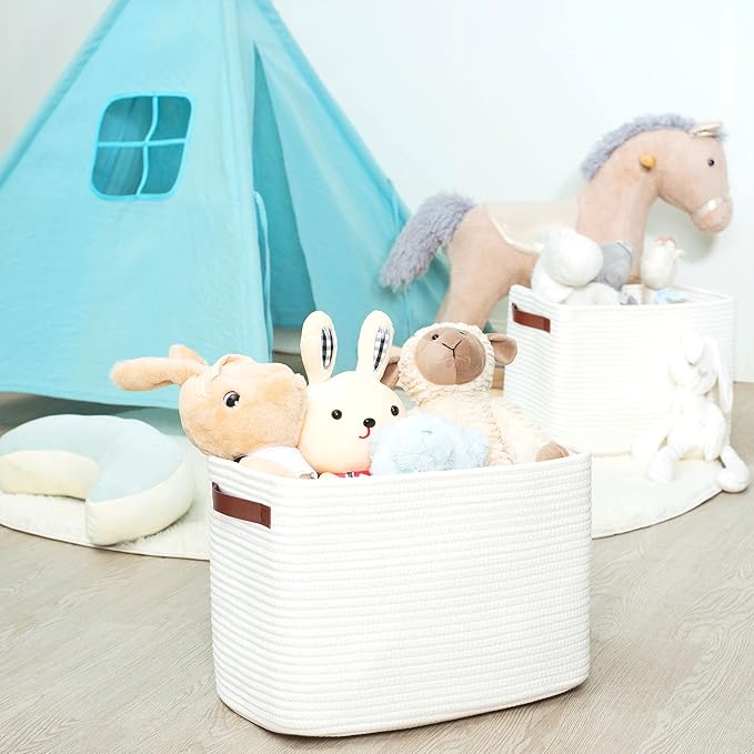 MINTWOOD Design 3-Pack Decorative Woven Storage Baskets for Shelves, Cube Bin Box for Organizing Books, Shoes, Dog Toys, Pantry Closet and Living Room Organizer, Creamy White-Ruum Studio Home