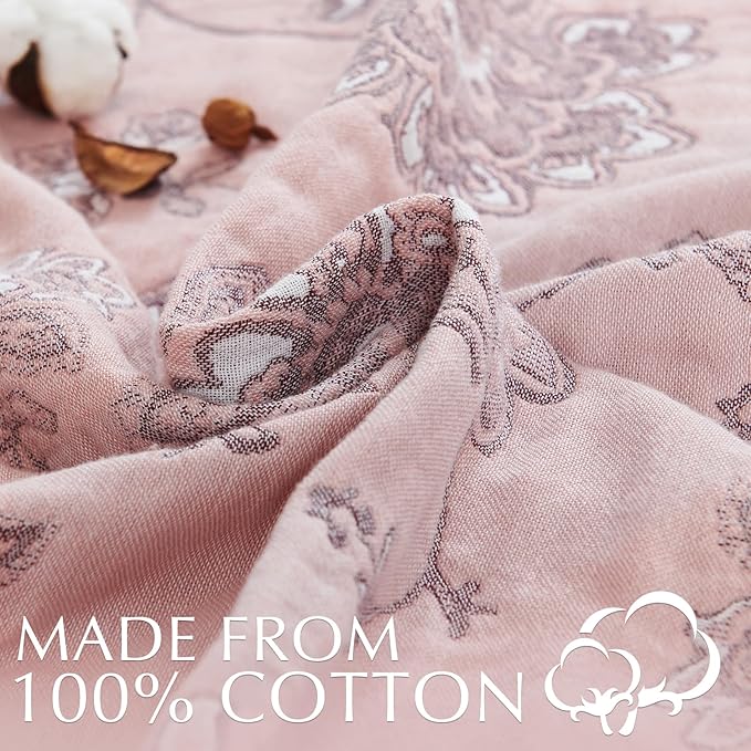 jinchan Boho 100% Cotton Muslin Twin Size 50x60 Inches Blanket Lightweight 4-Layer Quilted Soft Pink Red Floral Throw Blanket Reversible Comfy Flower Breathable All Seasons Couch Bedroom Decor-Ruum Studio Home