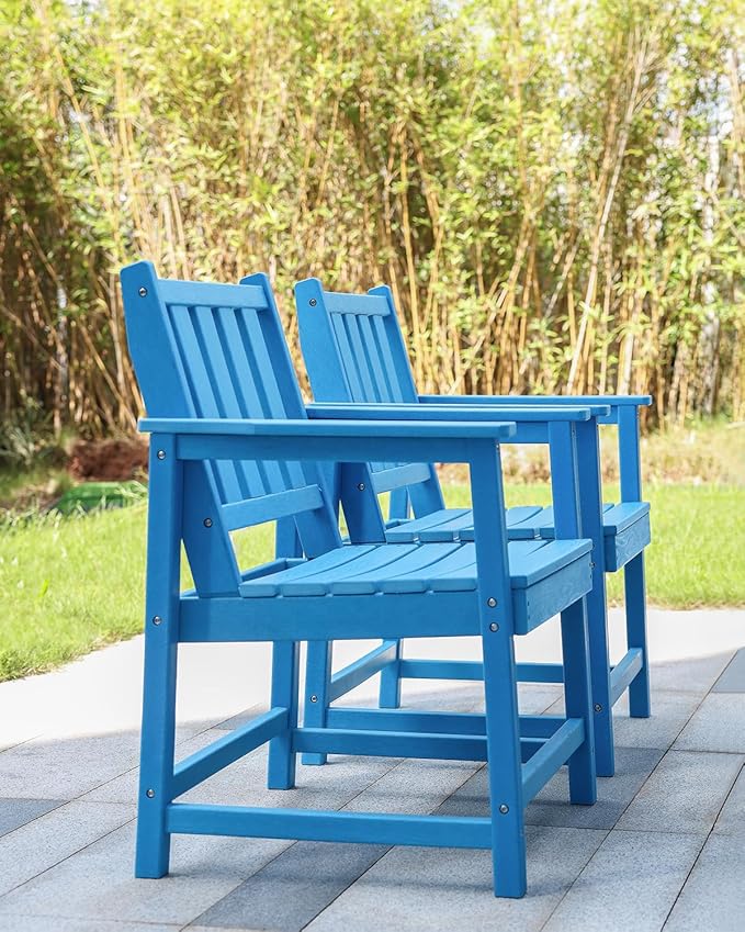 Patio Dining Chair Set of 2, HDPE Outdoor Dining Chair, Ergonomic HDPE Dining Chairs with Deep Seating, All Weather Outdoor Chairs Furniture for Backyard, Deck, Garden, Poolside, Sky Blue-Ruum Studio Home