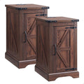 JXQTLINGMU Farmhouse Nightstand Set of 2 with Charging Station, 17" D Rectangular End Table with Barn Door & Adjustable Storage Shelf, Wood Rustic Sofa Side Table for Living Room, Bedroom, Brown-Ruum Studio Home