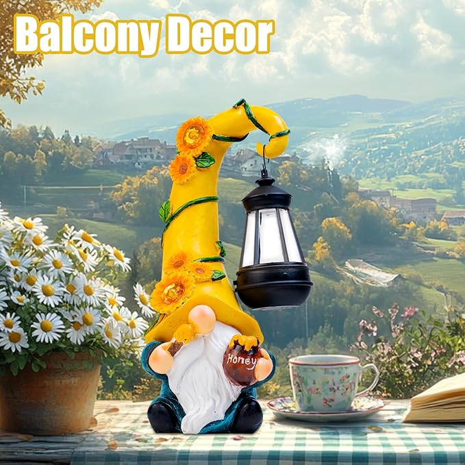 Fall Decorations for Home Porch 12" Solar Fall Gnome Sunflower Garden Statues Honey Bee Jar Decor with LED Lantern Outdoor Gnomes Decorations Patio Yard Balcony Art Birthday Gifts for Mom Grandma-Ruum Studio Home