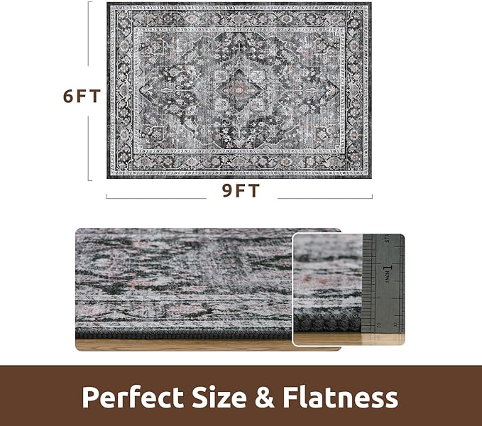 AMOAMI-Area Rug 6X9 Rugs for Living Room-Vintage Sof Dark Grey & Black Rugs for Bedroom-Non Slip Carpet-Machine Washable Rug for Dining Room Living Room Bedroom Office Under Table-Ruum Studio Home