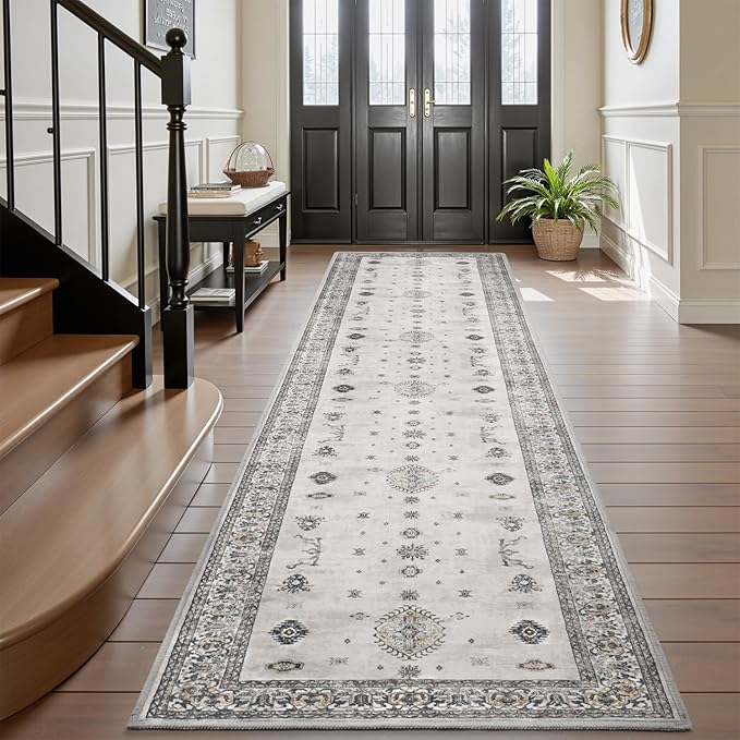 AMOAMI Vintage 3X10 Runner Rug Non Slip Soft Runners for Hallways Washable Hallway Runner Bedside Rugs for Bedroom Long Rug for Hallways Entryway Laundry Room Stair Kitchen Bathroom-Ruum Studio Home