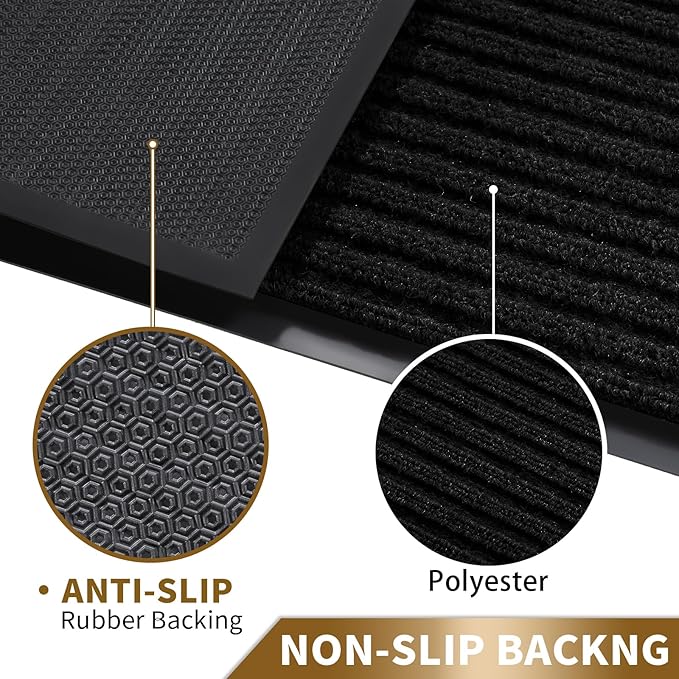 Yimobra Front Door Mat Outdoor Indoor Entrance, 100% Waterproof All-Season All Weather Doormat, Welcome Matt Outside Entry, Non Slip, Low Profile, Heavy Duty Patio Porch Floor Mats,36 x 24,Black-Ruum Studio Home