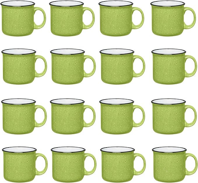 Set of 16 Ceramic Campfire Mugs – 15 Oz, Lime – Coffee & Tea Cups for Home, Work, Travel, Camping – Customizable, Great for DIY, Events, Companies-Ruum Studio Home