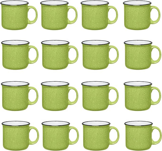 Set of 16 Ceramic Campfire Mugs – 15 Oz, Lime – Coffee & Tea Cups for Home, Work, Travel, Camping – Customizable, Great for DIY, Events, Companies-Ruum Studio Home