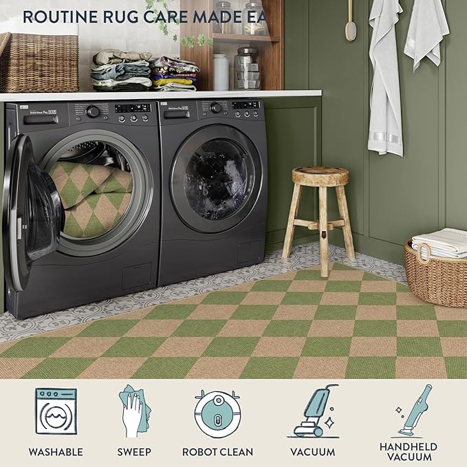 Lahome Checkered Green Runner Rug, 2x8 Carpet Runners for Hallway 8ft Non Slip Entryway Rug, Farmhouse Checkerboard Non Shedding Kitchen Mats for Floor Laundry Corridor-Ruum Studio Home
