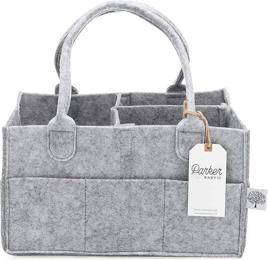 Parker Baby Diaper Caddy - Nursery Storage Bin and Car Organizer for Diapers and Baby Wipes - Gray, Regular-Ruum Studio Home