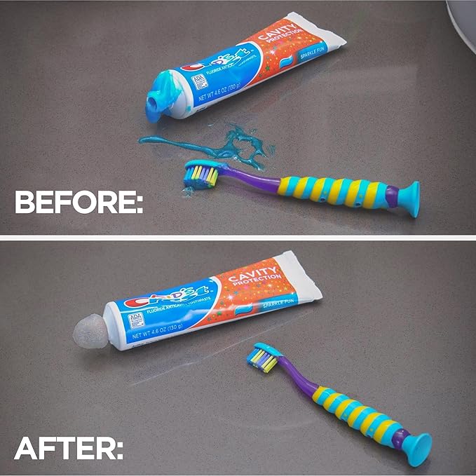 Chrome Cherry SqueezMe Self-Closing Toothpaste Caps, Silicone Lid for Kids & Adults, No Mess Toothpaste Dispenser, Easy Squeezer Cap for Tubes, Bathroom Accessory, Glitter, Pack of 6-Ruum Studio Home