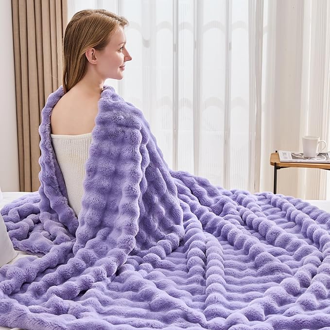 NEWCOSPLAY Faux Fur Throw Blanket Lavender Bubble Blanket Thick Warm Soft for Couch Sofa Bed 550GSM (Lavender, Throw(50"x60"))-Ruum Studio Home