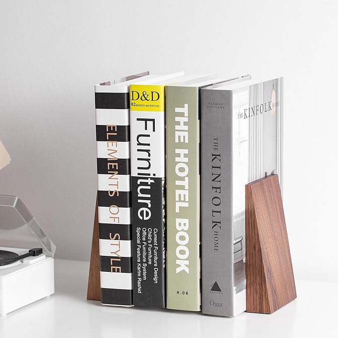 Muso Wood Thickened Wooden Bookends for Heavy Books, Creative Decorative Non-Skid Handmade Walnut Wood Ends for Shelves-Ruum Studio Home
