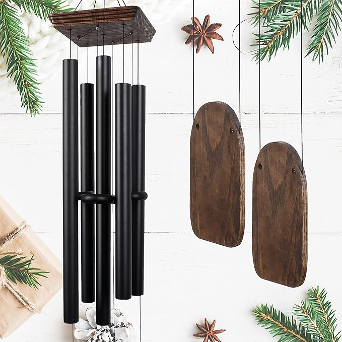 48" Large Wind Chimes for Outside Deep Tone, Wood Wind Chimes Outdoor Clearance, Memorial Gifts for Mother's Day and Christmas, Outdoor Decor for Garden, Patio, Yard(Big Wind Chime, Black)-Ruum Studio Home