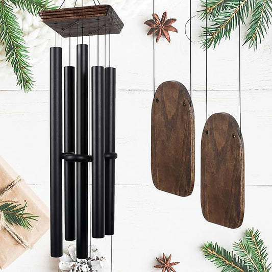 48" Large Wind Chimes for Outside Deep Tone, Wood Wind Chimes Outdoor Clearance, Memorial Gifts for Mother's Day and Christmas, Outdoor Decor for Garden, Patio, Yard(Big Wind Chime, Black)-Ruum Studio Home