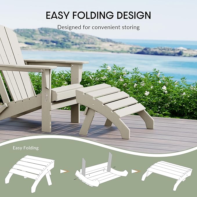 WestinTrends Dylan Outdoor Patio HDPE Adirondack Ottoman Footrest, Sand-Ruum Studio Home